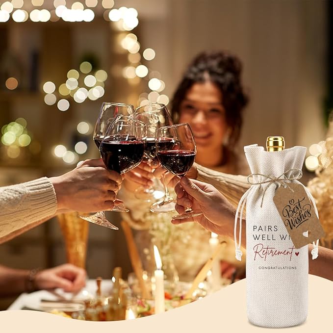XFW 2pc Retirement Wine Bag, Retirement Gifts for Women Men, Retire Gifts Wine Bag, Pairs Well With Retirement Congratulations Wine Bag