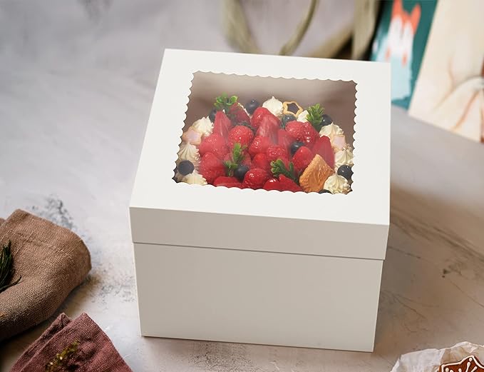 Kootek 15pcs Cake Boxes, 10x10x8 Inches Tall Cake Box with Window, White Bakery Boxes, Large Baking Boxes, Square Cardboard Cake Box for Multi-Layer Cakes, Cake Decorating Supplies for Gift Giving
