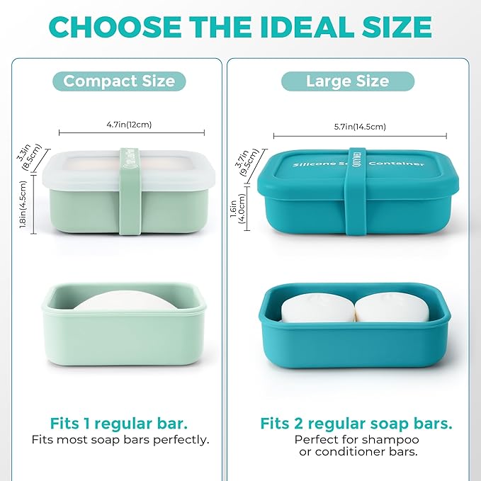 Compact Leakproof Travel Soap Case with Lid & Silicone Strap - Portable Draining Soap Bar Holder for Gym, Bathroom, Camping - Lightweight Silicone Soap Dish Container (Light Green)
