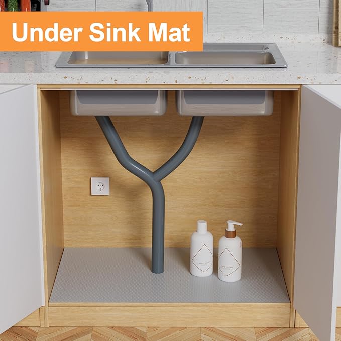 Shelf Liner 24 inch-Wide Waterproof Cabinets Liners - Non Adhesive, Easy to Cut Under Sink Mat Liners for Kitchens Drawer, Shelves, 24 X 300 Inch Light Gray