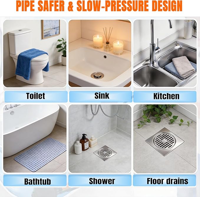 Manual Drain Unclogger, High Pressure Toilet Plunger: No-Splash, No Electricity, No Accessories, Pipe-Safe, Easy to Use, Reusable & Easy to Clean for Toilet, Sink, Bathtub, All Household Pipes