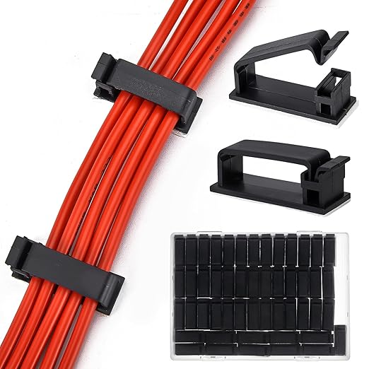 50Pcs Self Adhesive Cable Management Clips, Cable Organizers Wire Clips Cord Holder for PC Laptop Ethernet Cable Desktop Home Office (1.52’’ x 0.59’’ x 0.57’’, Black)