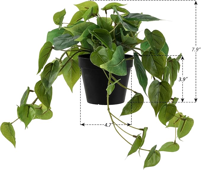 2 Pack Artificial Scindapsus Aureus, Realistic Fake Plants with Plastic Pot for Home Office Bedroom Indoor Outdoor Decor(8in H)