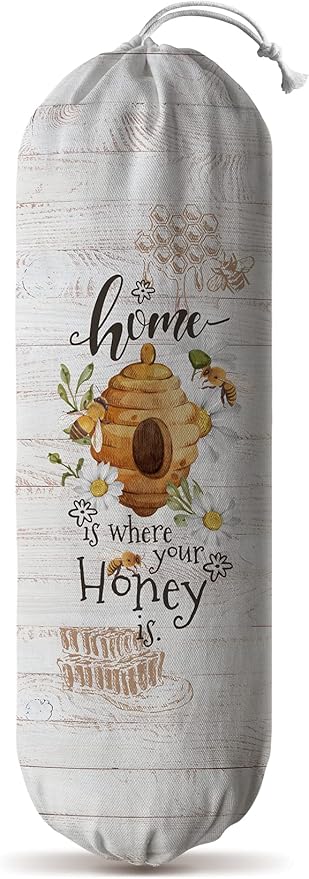 Hglian Bee Grocery Bag Holder,Plastic Bags Organizer Garbage Shopping Trash Bags Storage,Farmhouse Kitchen Décor-Home is Where Your Honey is
