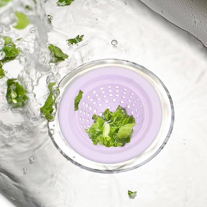 2 PCS Kitchen Stainless Silicone Sink Strainer, 4.5 inch Diameter… (Light Purple)
