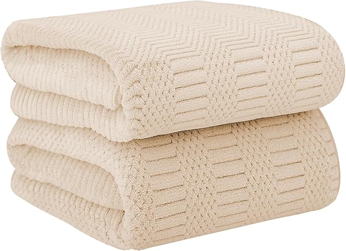 JML Microfiber Bath Towels Set of 2, Large Microfiber Body Towel for Adult, 30" x 60", Oversized, Soft, Super Absorbent, Fast Drying, Use for Sauna, Gym, Sport, Fitness, Yoga, Diamond Cross Grid Camel