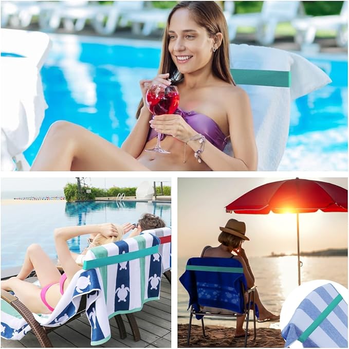 Beach Towel Bands (5 Pack), Beach Chair Essentials, Windproof & Elastic Towel Holders, 5 Mix Colors