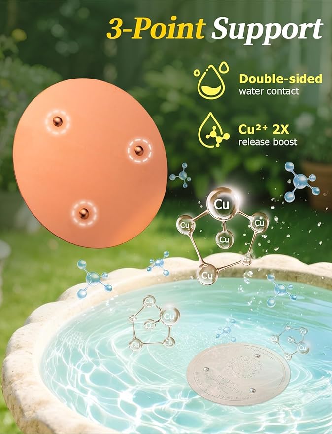 Mellbree 4-Pack Bird Bath Copper Disk, 0.6mm Reinforced 99.99% Pure Copper Cleaning Disk with Triple-Point Support for Physical Safe Clean Water All-Season (Sunflower)