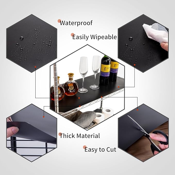Poofzy Wire Shelf Liner 14" X 36", Non-Adhesive Plastic Shelf Liners for Wire Shelving, Waterproof Protector Mats (4PK, Black)