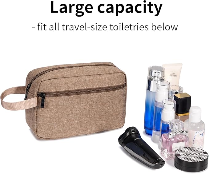 Travel Toiletry Bag, Small Cosmetic Bag, Hanging Water-Resistant Organizer for Men & Women, Ideal for Makeup, Shaving Kit, Gym Essentials & Travel Accessories (Camel)