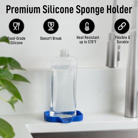 Zulay Kitchen Small Silicone Sponge Holder (4.9x3.3”) – Space-Saving Sink Organizer Tray for Sponge, Soap, Brush & More – Compact Non-Slip Dish for Kitchen & Bathroom (Turkish Sea)