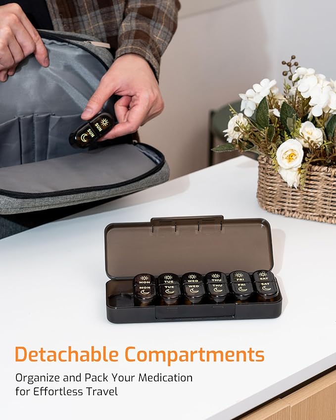 Daviky Weekly Pill Organizer 2 Times a Day, 7-Day AM PM Medicine Case, Travel-Friendly Pill Box for Fish Oils, Vitamins & Supplements