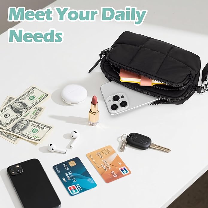 Women's Wristlet Wallets, Small Puffy Wristlet Purses with Zipper, Travel Credit Card Holder Phone Organizer Bag