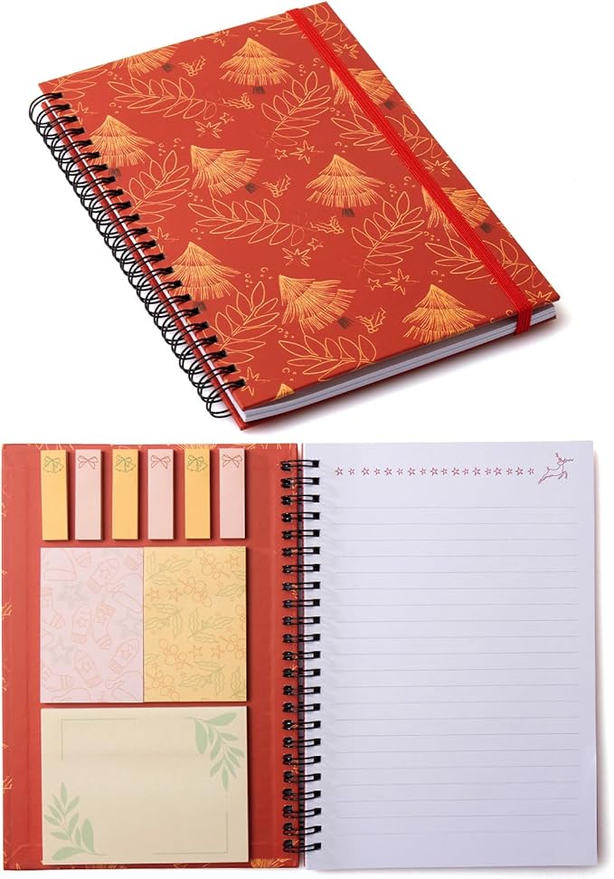 A5 Spiral Sticky Notebook,with 9 pads of decorated sticky notes and a handy notebook,Chrismas Note Pads Teacher Appreciation Gift XMS Gift Writing Memo Pads School Office Supplies and Daily Life Organization (Starla)