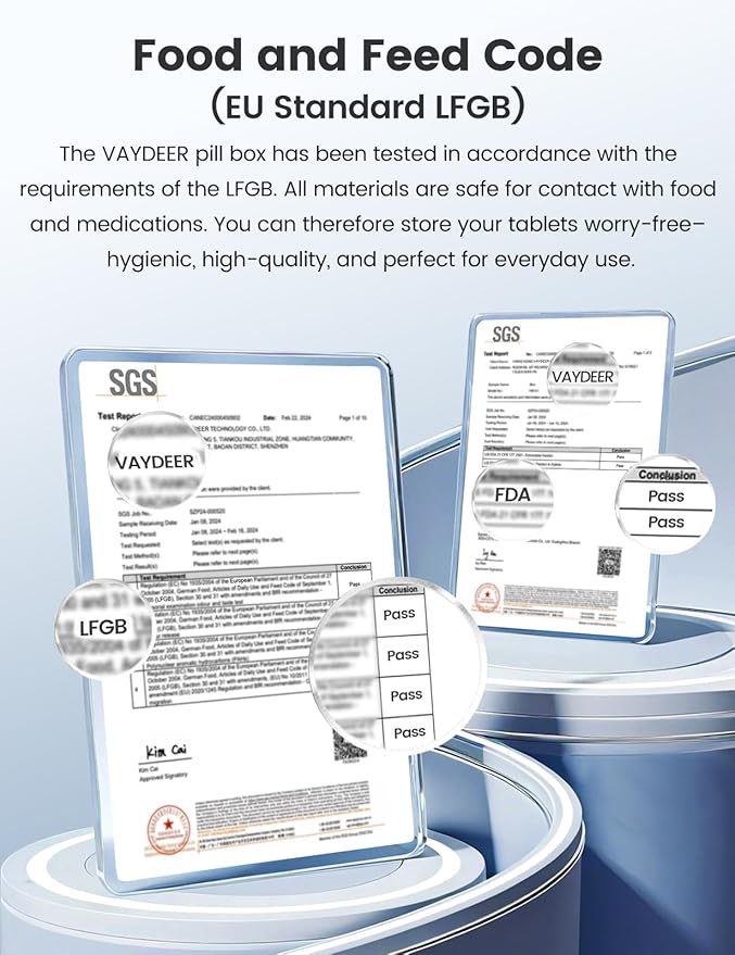 VAYDEER Metal Weekly Pill Organizer – Moisture-Proof Travel Pill Organizer with Built-in Desiccant Chamber and Airtight Lids – Large-Capacity Pill Box for Vitamins, Medicines & Supplements(Silver)