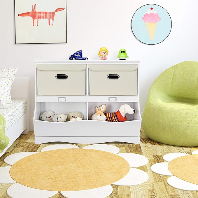 1-Pack Large Collapsible Storage Bins with Lids,Fabric Storage Cubes Organizer for Shelves,Closet,Nursery,Foldable Cube Storage Baskets with Handles,Home Boxes (14.9"x9.8",Creamy-White)