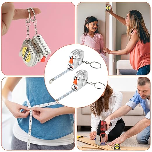 12 Pack 3ft Mini Tape Measure Keychain, Sliver Portable Retractable Small Tape Measure with Slide Lock, Construction Party Favors for Prize Bag Filler DIY Projects School Office Home Project Daily Use