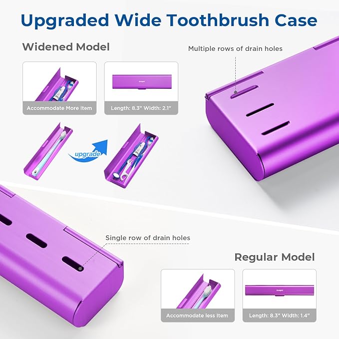 Wider Aluminum Toothbrush Travel Case, Portable Travel Toothbrush Holder, Durable Manual Toothbrush Box Container for Traveling, Bathroom, Camping, Business Trip, Purple