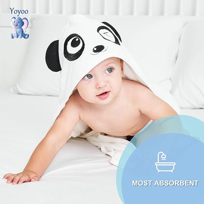 YOYOO Baby Bath Towel – Viscose Derived from Bamboo, Baby Hooded Towels - Newborn Essential Cute White Panda-Perfect Baby Registry Gifts for Boy Girl