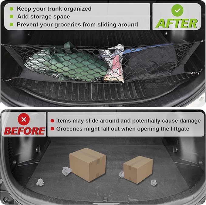 Muslogy Envelope Style Trunk Cargo Net Compatible with Toyota RAV4 2013-2018 Accessories Custom Fit Trunk Organizer Upgraded Storage Luggage Net with Metal Hooks