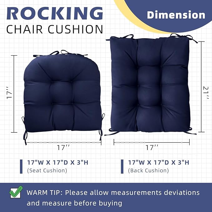 1 Pack Outdoor Chair Cushion Set Rocking Chair Cushion with Ties Overstuffed Seat Back Cushion Pad for Outdoor Indoor Home Garden Chair Use Yellow