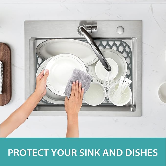 Sink Protectors for Kitchen Sink, Kitchen Sink Accessory - Silicone Mats Grid for Stainless Steel Strainer Bottom of Farmhouse Porcelain sinks (19”x13”, Center Drain)