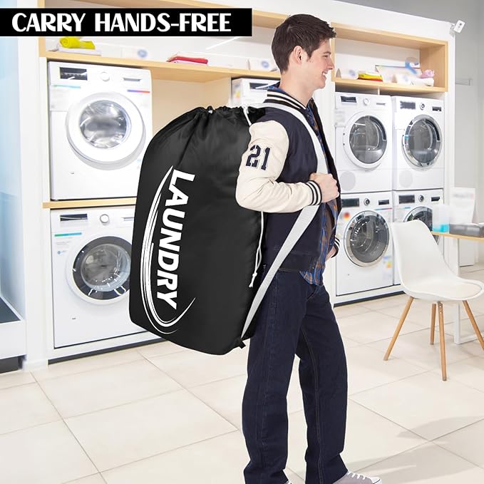 Sylfairy 2 Pack XL Laundry Bag with Strap, Heavy Duty Travel Laundry Bag, Rip-Stop Dirty Clothes Shoulder Bag with Drawstring, Easy Fit a Laundry Hamper or Basket Travel Essentials