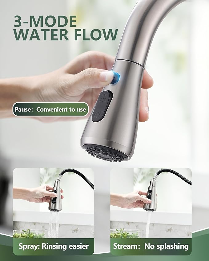 Kitchen Faucet with Pull Down Sprayer, VFAUOSIT Lead-Free Kitchen Sink Faucet Brushed Nickel Stainless Steel High Arc Pull Out Single Hole Kitchen Faucets for Pot Filler, Farmhouse RV Bar Laundry Room