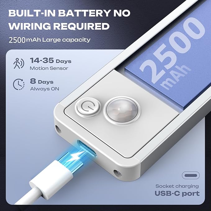 2 Pack Under Cabinet Lighting Wireless 14inch LED Motion Sensor Magnetic Light 2500maAh Rechargeable Indoor Closet Lights for Kitchen, Stairs Cool White