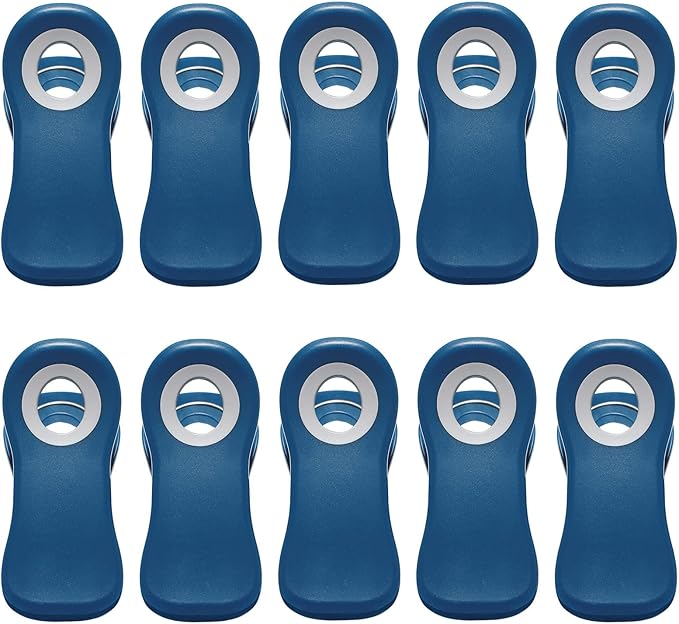 All Purpose Magnetic Clips - Chip Clips, Bag Clips, Food Clips, Blue Color Refrigerator Magnets Clips for Bread Bags, Snack Bags and Food Bags(Pack of 10, Blue)