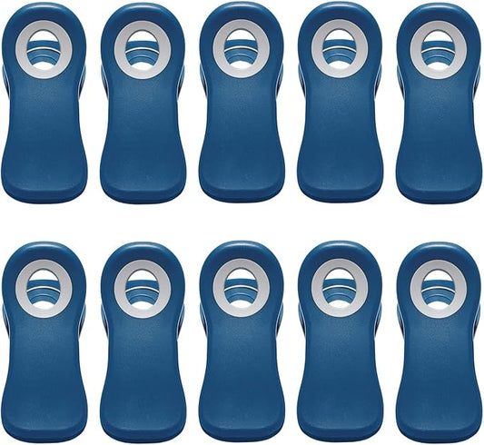 All-Purpose Magnetic Clips - Chip Clips, Bag Clips, Food Clips, Blue Refrigerator Magnet Clips for Bread Bags, Snack Bags, and Food Bags (Pack of 10, Blue)