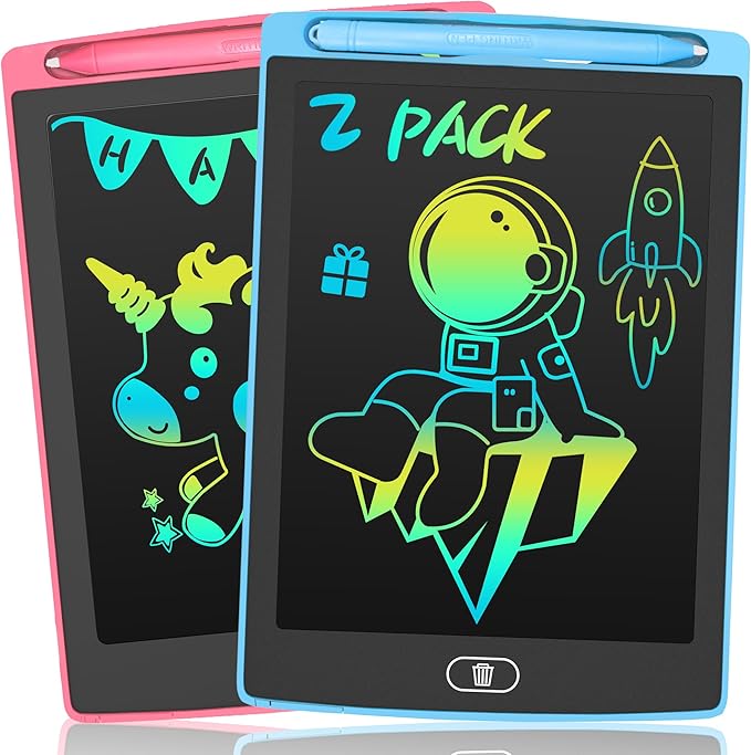 2 Pack LCD Writing Tablet for Kids, 8.5 Inch Colourful Doodle Board Drawing Pad, Travel Games Learning Toys, Birthday Christmas Gifts Toys for 3 4 5 6 7 8 Year Old Girls Boys (Blue+Pink)