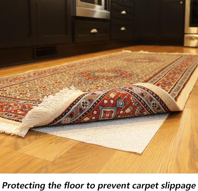 Non Slip Gripper Pad for Hardwood Floors, Area Rug Pads for Tile Floor, Under Carpet Anti Skid Mat, Keep Your Rug Safe in Place, Can be Cut to Any Size (White, 79x55inch)