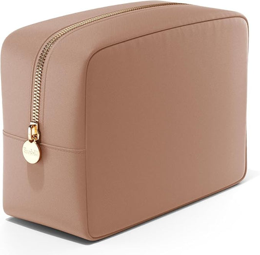 Embla Makeup Bag Travel Cosmetics Pouch and Toiletry Bag, Nylon Zipper Pouch Purse, Cute Make Up Organizer Storage Tote for Women Girls, Travel Skincare Case, Large Makeup Bags, Mocha Mousse