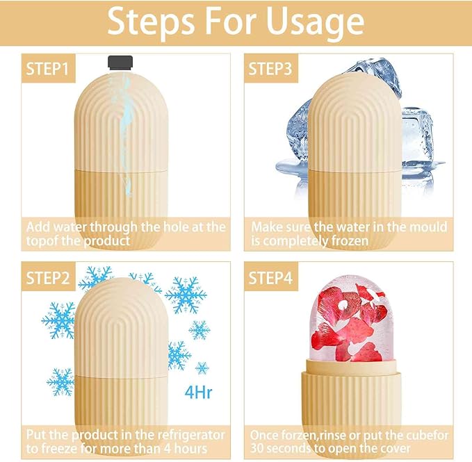 XHJRI Ice Face Roller Massager, Ice Cube Roller for Face, Eyes and Neck Naturally Conditioning and Skin Care, De-Puff Eye Bags, Reduce Migraine Pain, Reusable Massage Silicone Ice Mold (Beige)