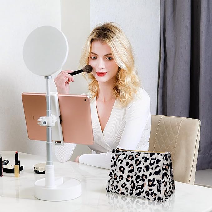 Aosbos Premium Small Makeup Bag, Compact Cosmetic Pouch, Travel-Size Make UP Case for Women, Leopard