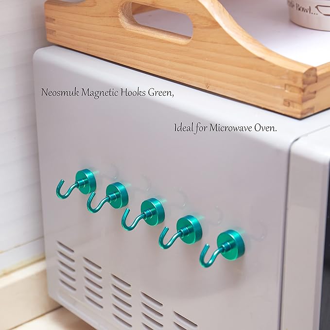 Neosmuk Magnetic Hooks, Heavy Duty 40lb+ Strong Magnet Hook for Cruise Cabins, Cruise Ship Essentials for Hanging, Metal Wall Refrigerator Hangers (Green, 10 Pack)