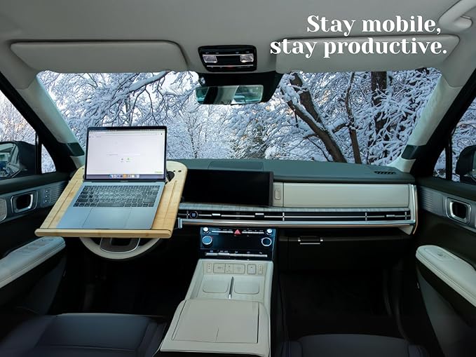 2 in 1 Steering Wheel Tray – Car Tray & Food Table – Car Essentials Double Sided Bamboo Car Desk for Laptop, Eating & Reading – Fits up to 17" Laptop
