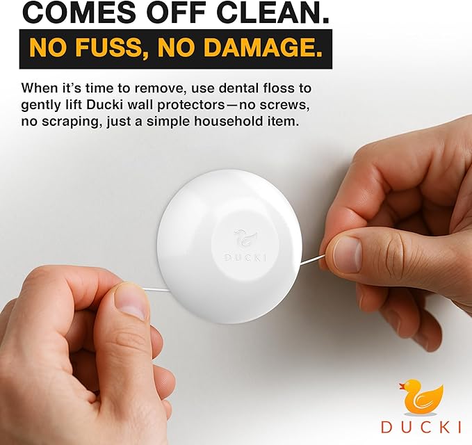 Ducki Door Stop Wall Protectors, 2 Pack Clear, Self Adhesive Reusable Solution for Stopping Wall Damage & Noise from Doors, Refrigerators, & in Your Home or Office, Durable Shock Absorbent & Discreet