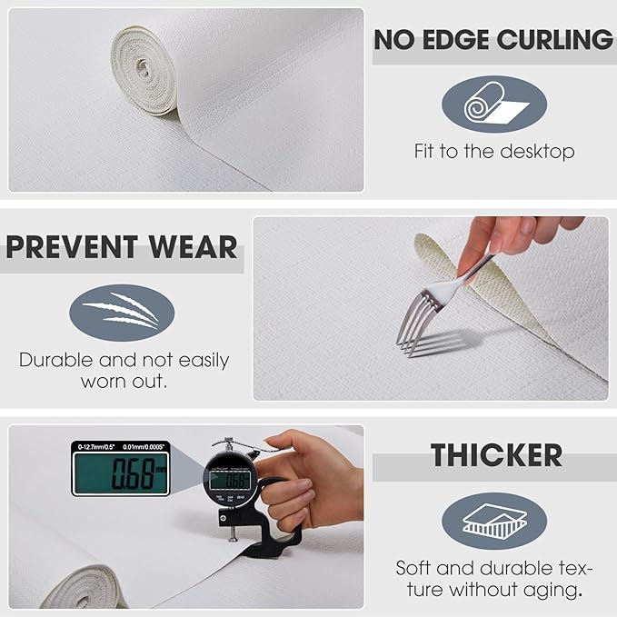 Drawer and Shelf Liner, Non-Slip Kitchen Cabinet Liners Non-Adhesive Thick Strong Grip Waterproof Washable Mats Protect Dresser Shelves Cupboard Bathroom Cabinets, White, 24 in X 10 FT