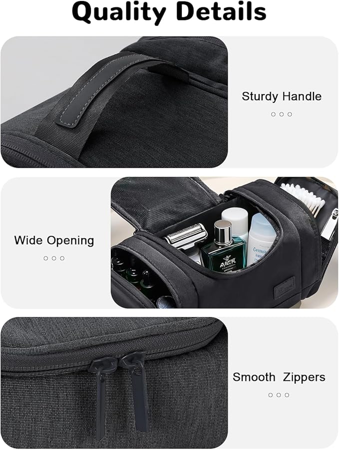 Waterproof Small Toiletry Bag for Men Women, Travel Toiletry Organizer Shaving Bag for Toiletries Accessories, Suitable Capacity Dopp Kit for Travel-Sized Essentials, Black