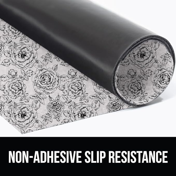 GORILLA GRIP LeakGuard Non-Adhesive Under Sink Mat for Kitchen Cabinet, Waterproof Quick Dry Shelf Liner, Durable Absorbent Felt Mats for Bathroom Sinks, Cabinets, Dresser, Easy Trim 24x24 Floral Gray