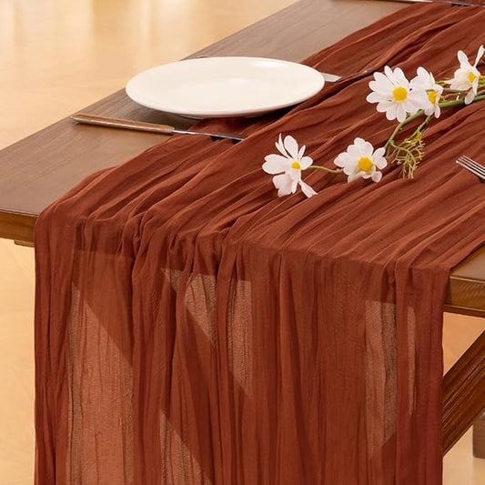 Socomi 10pcs Terracotta Summer Cheesecloth Table Runner Boho Rustic Gauze 120 inch 10FT Cheese Cloth Sheer Runner for Wedding Party Baby Shower Birthday Home Decor Holiday Decorations