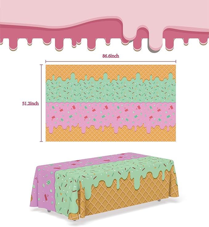 OHOME Ice Cream Party Decorations - Disposable Tablecloth for Ice Cream Birthday Party Decorations - Beach Pool Party Decorations for Summer Bar Party Banner,2 Pack