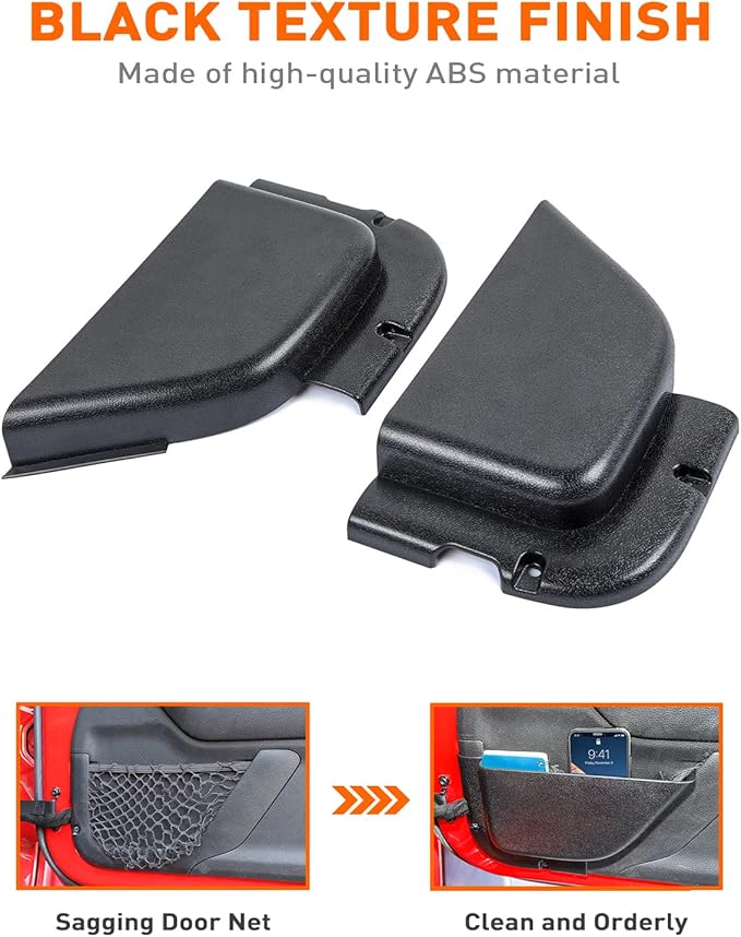 Savadicar DP5 Front Door Storage Pockets Without Cup Holder, Side Insert Box Organizer for 2011-2018 Jeep Wrangler JK JKU 2/4 Door, Interior Expansion Accessories, Black, 2 PCS