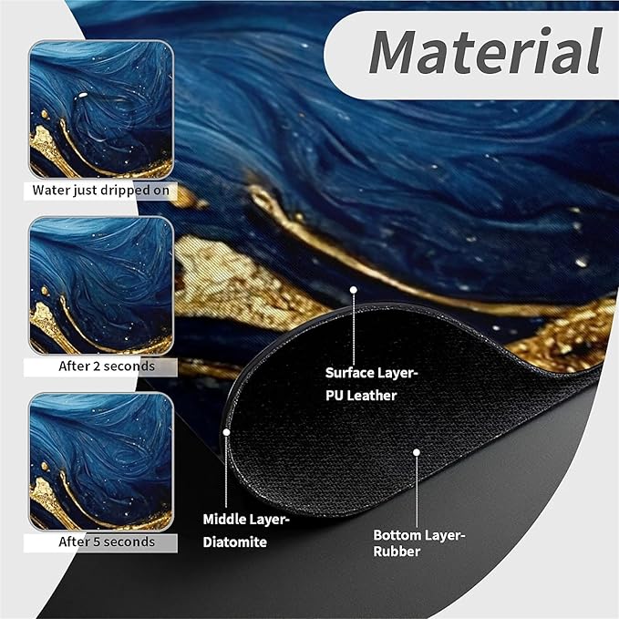 Kitchen Sink Splash Guard，Blue and gold marble texture Faucet Mat Sink Gadgets-Super Absorbent Fast Drying Mat Drip Catcher for Kitchen, Bathroom,Sink Mat, Dish Drying Mat, Bathroom(15" X 5.5" )