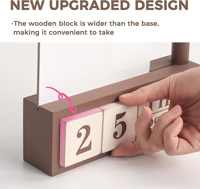 SELEAD Wooden Block Desk Calendar with Dry Erase White Board - Daily Desktop Perpetual Calendar Words Sign Quotes for Home Office Classroom Decor, Teachers Students - Brown
