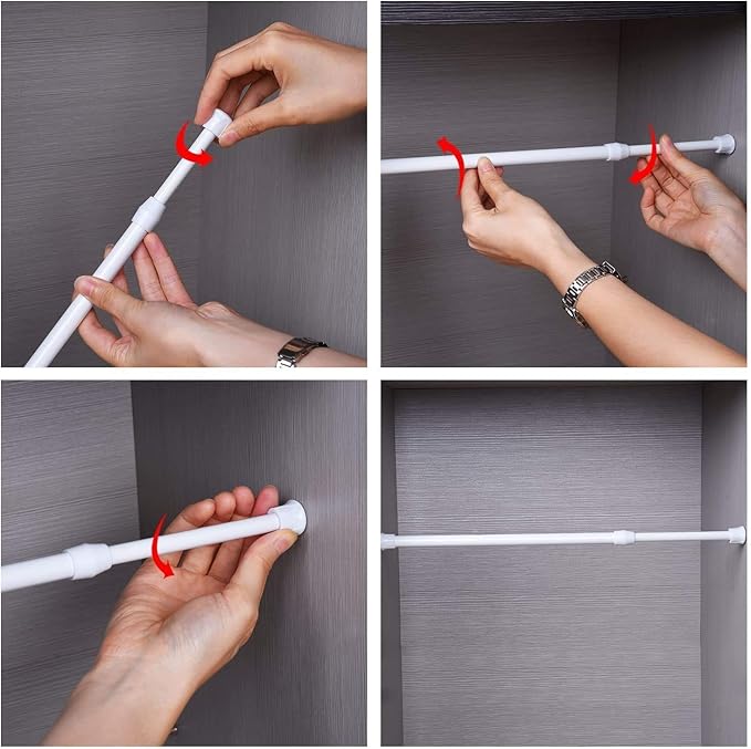 AIZESI Spring Tension Curtain Rods Short Tension Rod (White,17" to 28"-3Pcs)