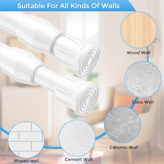 6 Pack Small Tension Rod 12 to 19 Inch Adjustable Tension Curtain Rod Mini Closet Spring Rod No Drilling Short Tension Rods for Windows, Cupboard, Kitchen Cabinets, White
