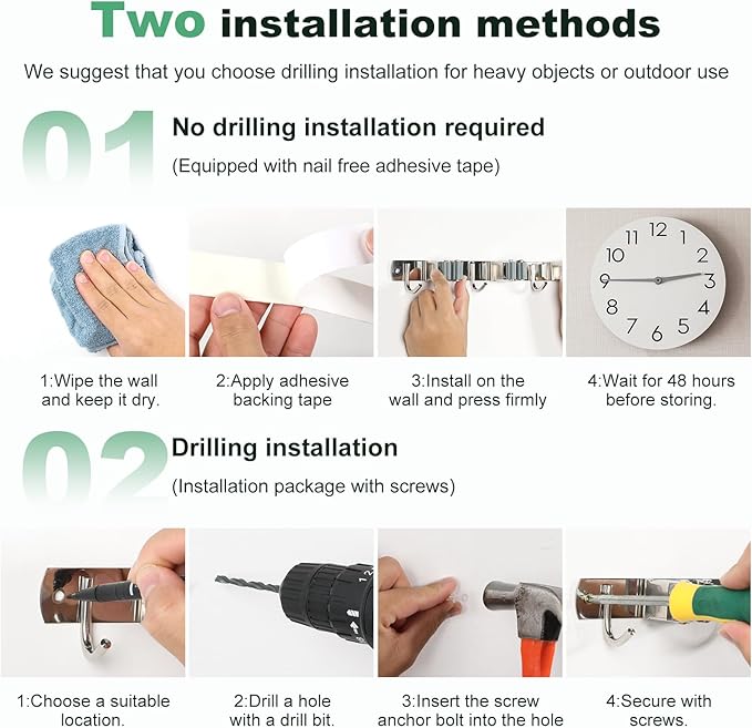 2 Pack Broom Holder Wall Mount 3 Racks 4 Hooks Stainless Steel Broom Mop Holder Anti Slip Storage Rack Strong Load Bearing Waterproof Broom and Mop Organizer Wall Hanging for Bathroom Kitchen Garage